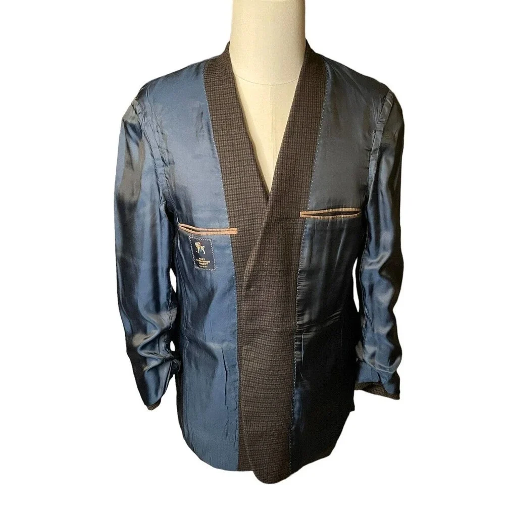 Hart Schaffner Marx Glen Plaid Brown and Blue Sport Coat Blazer Jacket 42R